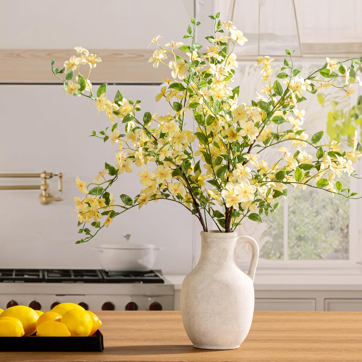 Ceramic Flower Vase Home Decor - 10 Inch Large White Rustic Table Flowers Vases Living Room Bedroom