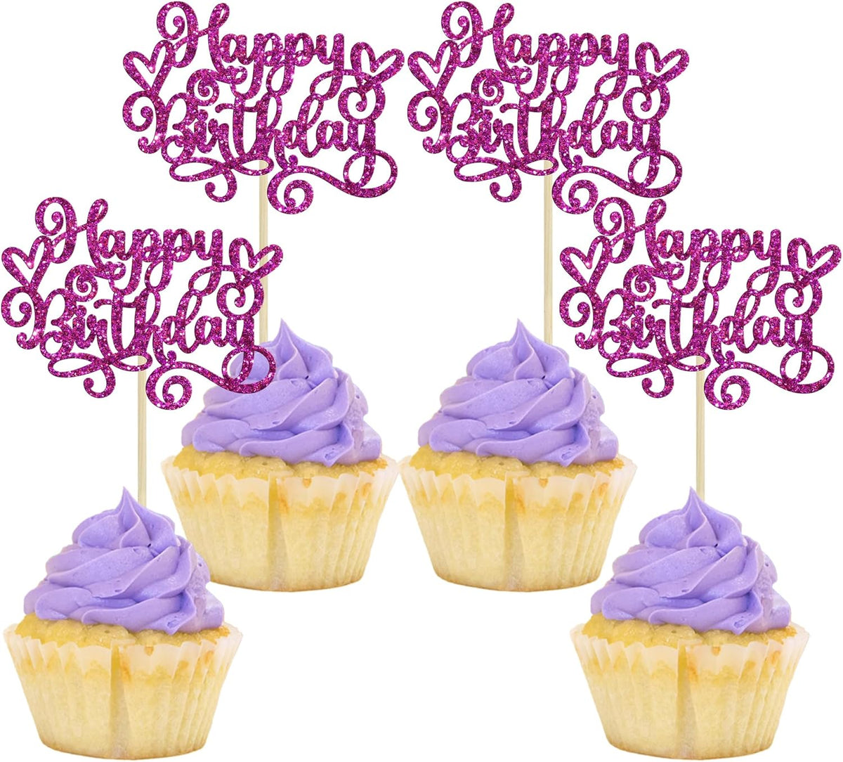 Gyufise 24Pcs Happy Birthday Cupcake Toppers Glitter Happy Birthday Cupcake Picks for Celebrating