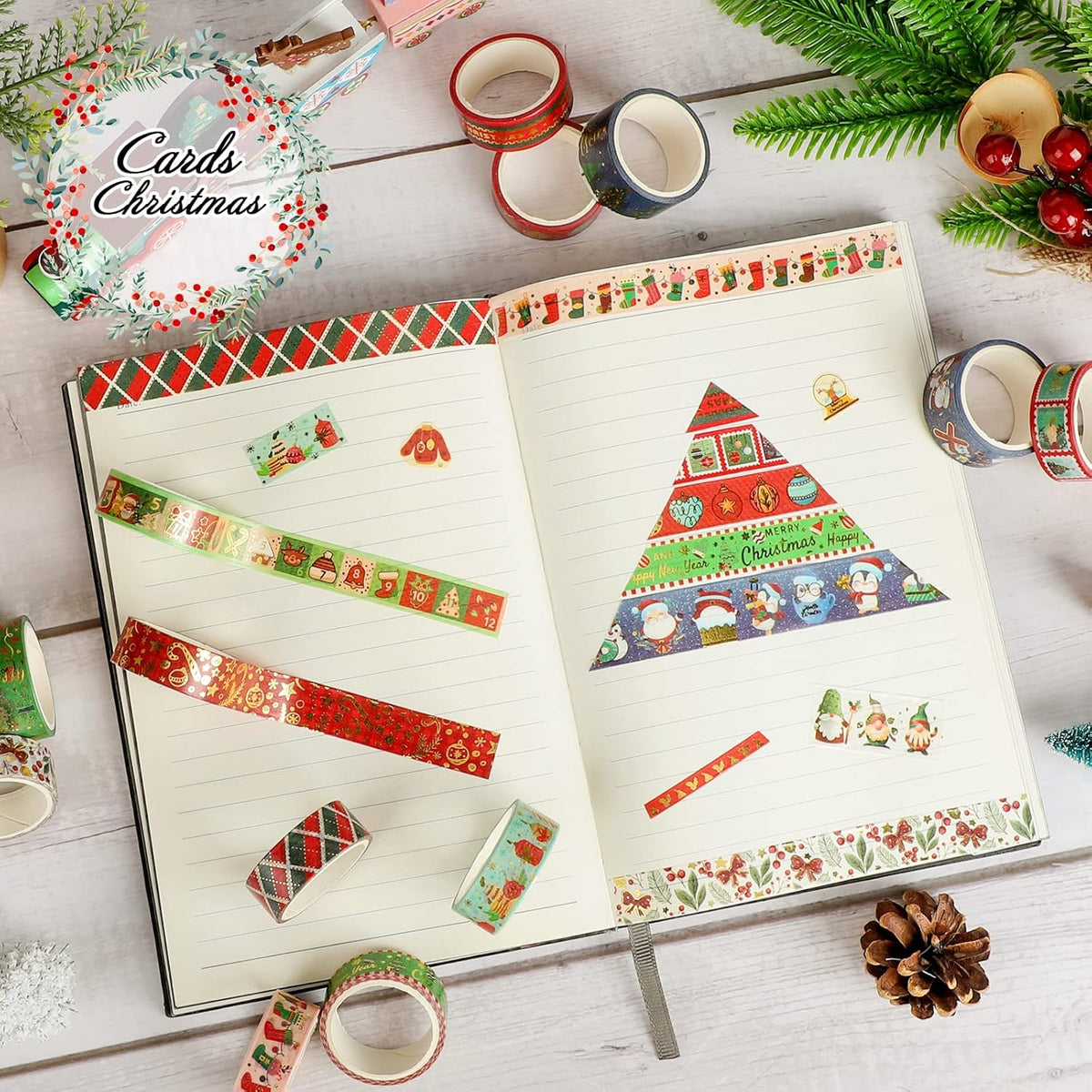 16 Rolls Christmas Washi Tape Holiday Masking Tape 4 Sizes Red Green Christmas Wrapping Tape Glod