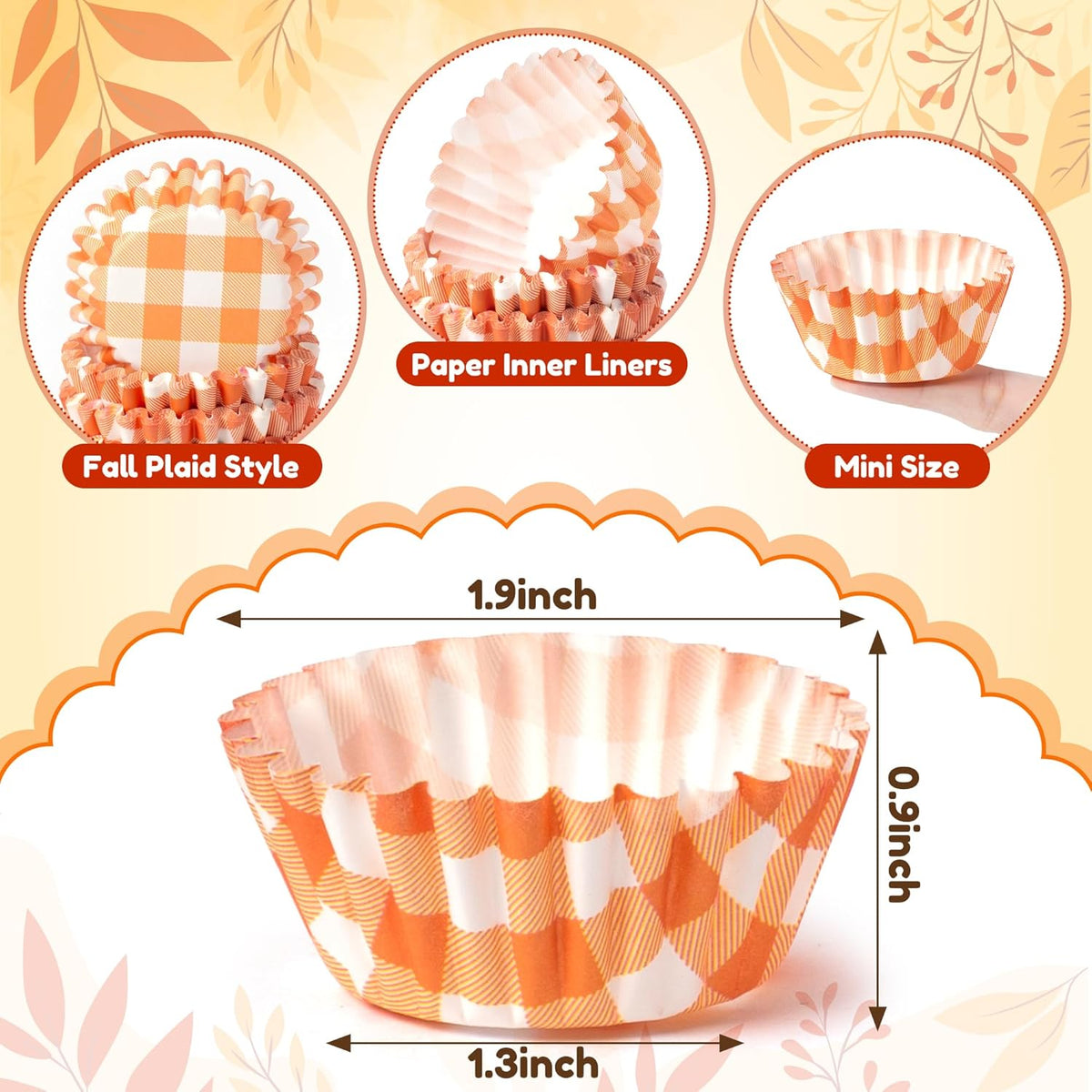COcnny Fall Mini Cupcake Liners - 600pcs Autumn Plaid Muffin Small Paper Cupcakes Baking Cups