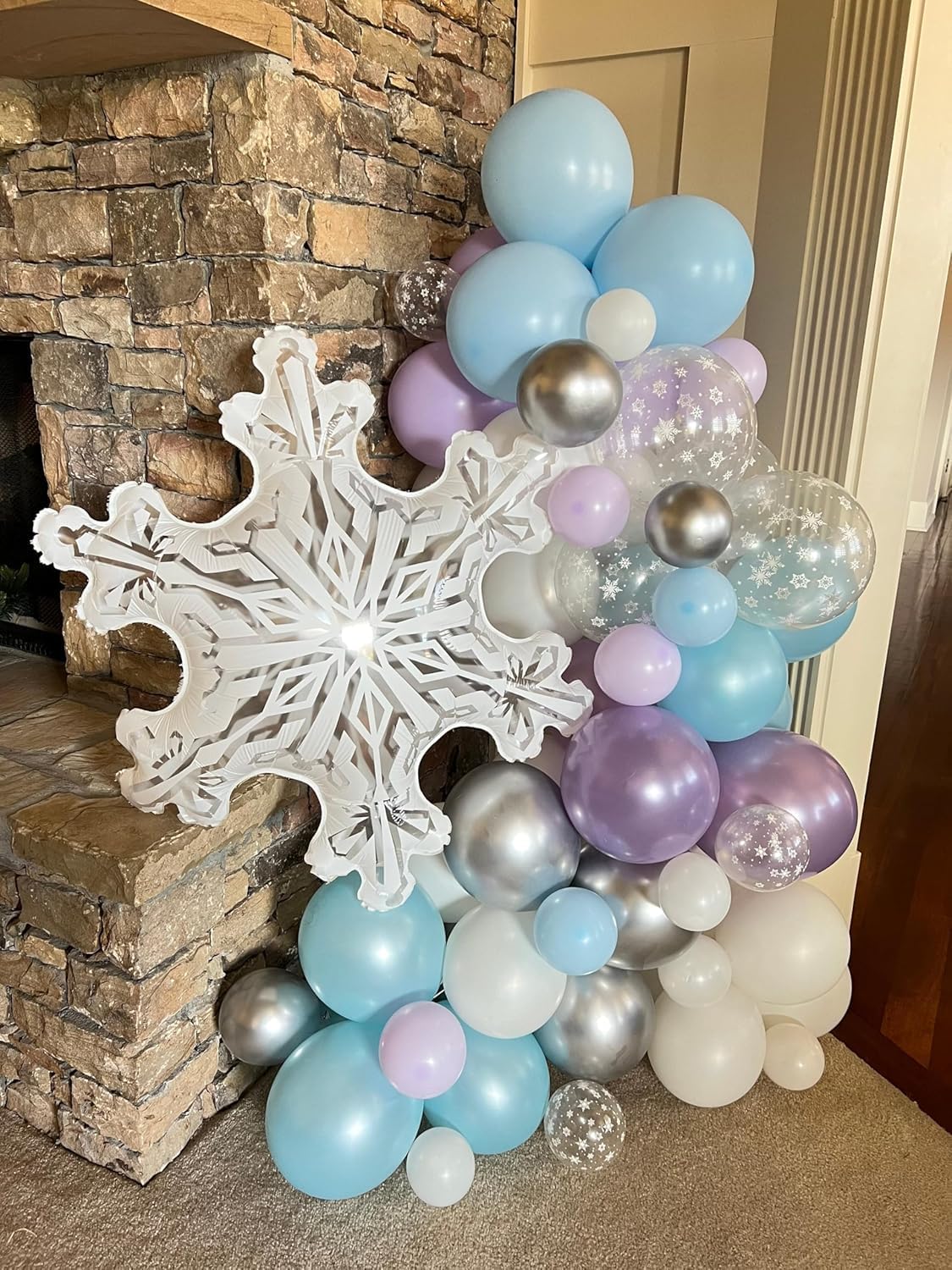 Snow Balloons Set, Pearl Purple Blue Metallic Purple Blue Snowflake Latex Balloon with Silver
