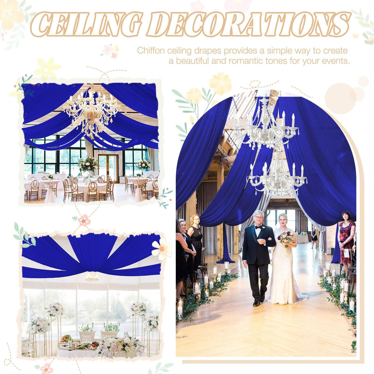 Blue Ceiling Drapes Wedding Arch Drapes Fabric 2 Panels 5FTx20FT Draping Fabric for Wedding Party