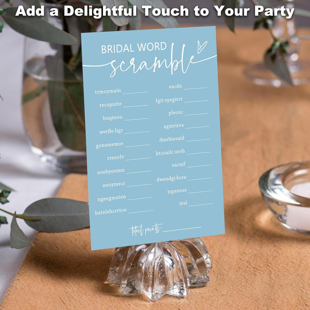 Minimalist Bridal Shower Games, 30 Light Blue Bridal Word Scramble Cards + 1 Answer Card, Wedding