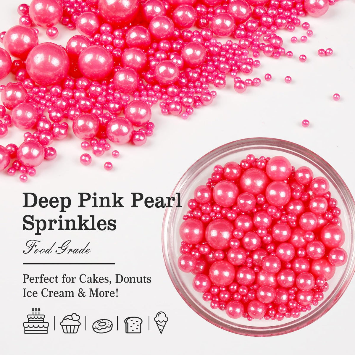 Deep Pink Pearl Sprinkles, Edible Candy Sugar Pearls, 150g/5.29oz, Pink Sprinkles for Cake