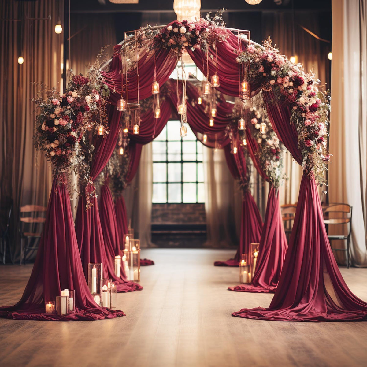 Wokceer Wedding Arch Draping 2 Panels 28.7" x 20FT Burgundy Sheer Fabric Backdrop for Ceremony