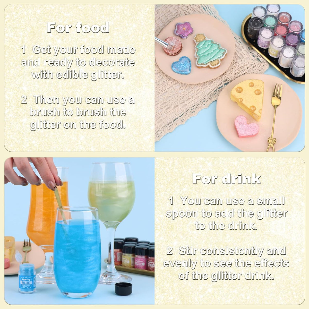Iridescent Gold Edible Glitter - 5g Food Grade Cake Decorating Shimmering Glitter, Edible Sprinkle