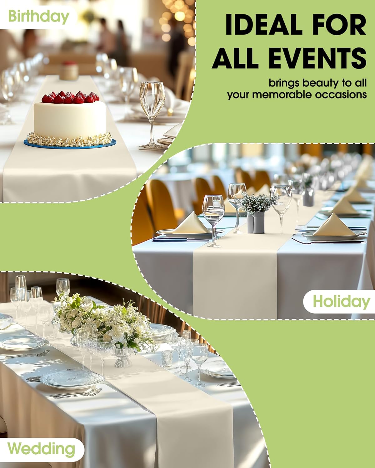 Pureegg Ivory Plastic Table Runners - 10 Pack, 14'' x 108'', Water Resistant & Disposable Cream
