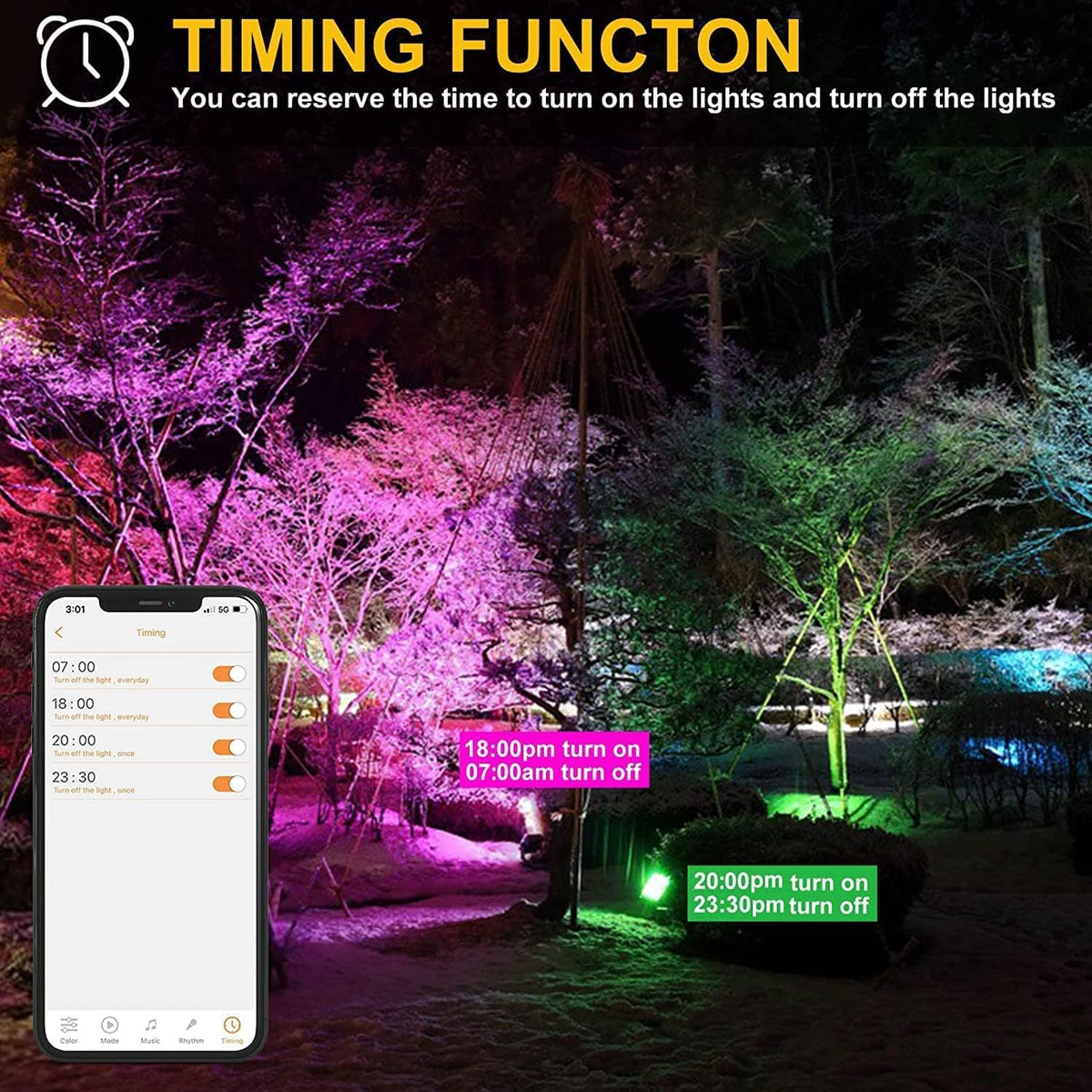 ChangM LED Flood Light Outdoor 500W Equivalent,Bluetooth RGB Flood Lights with APP Control, DIY