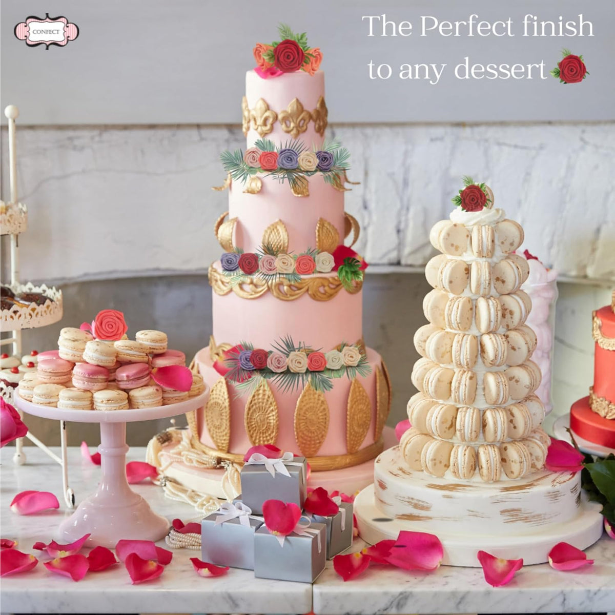 Confect Edible Rose Toppers – Pack of 12 Edible Roses for Cake, Cupcake & Doughnut Decorating