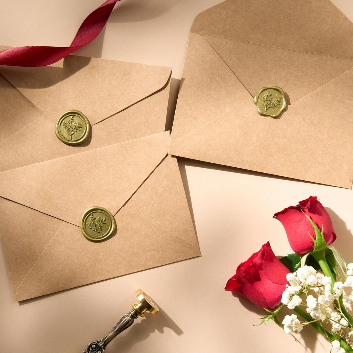 Wax Seal Stickers (60 Pcs, 3 Designs in 1 Pack) Premium Envelope Seal Stickers for Wedding