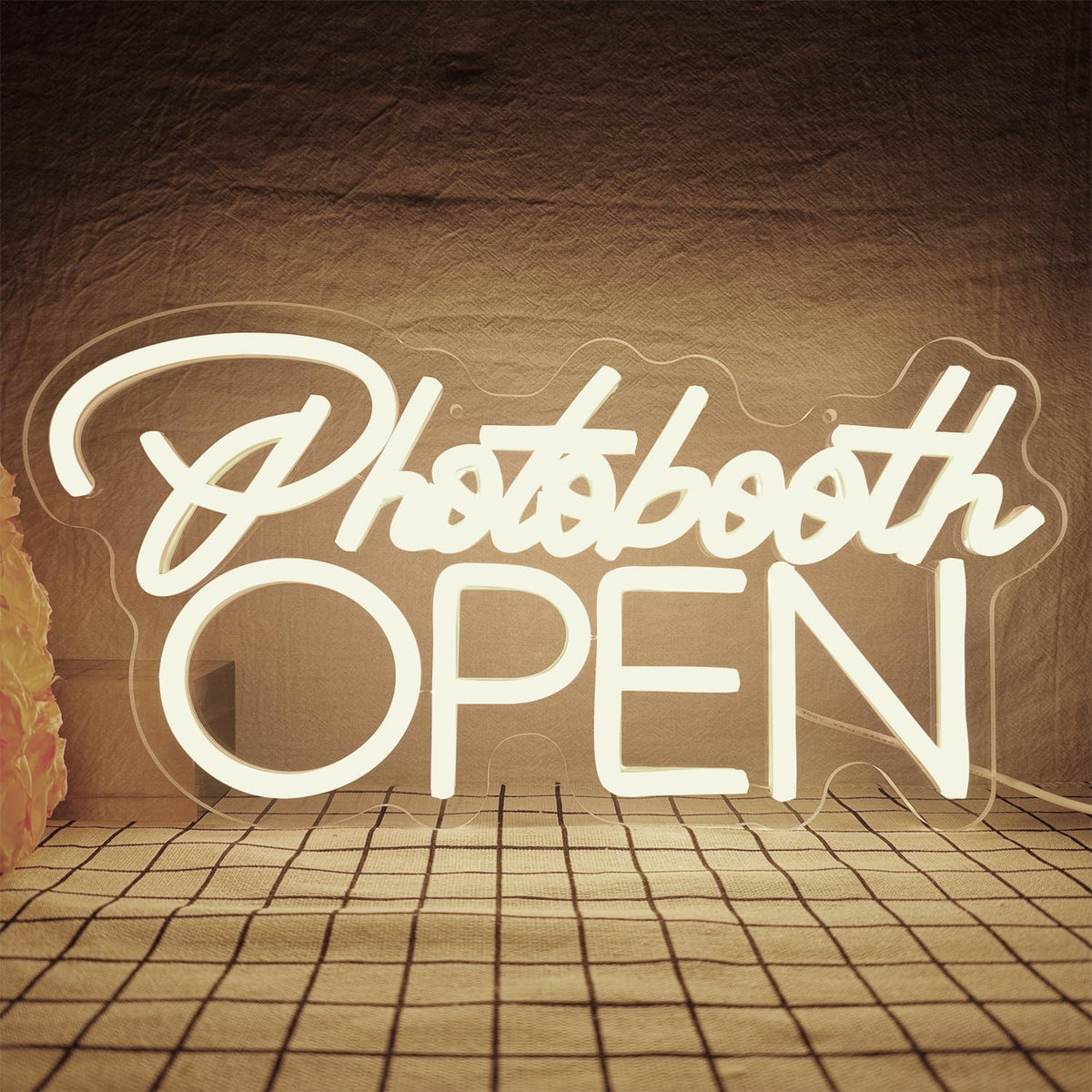 PhotoBooth Neon Sign for Wall Decor Dimmable Photobooth Neon light with USB Open Neon Light Office