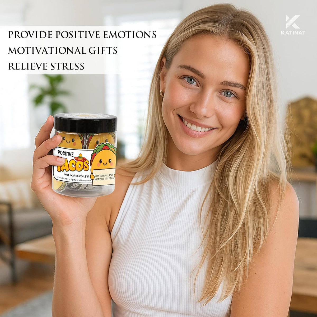 Positive Taco Jar – 60 Funny Emotional Support Taco, Back to School Gift for Students, Teachers