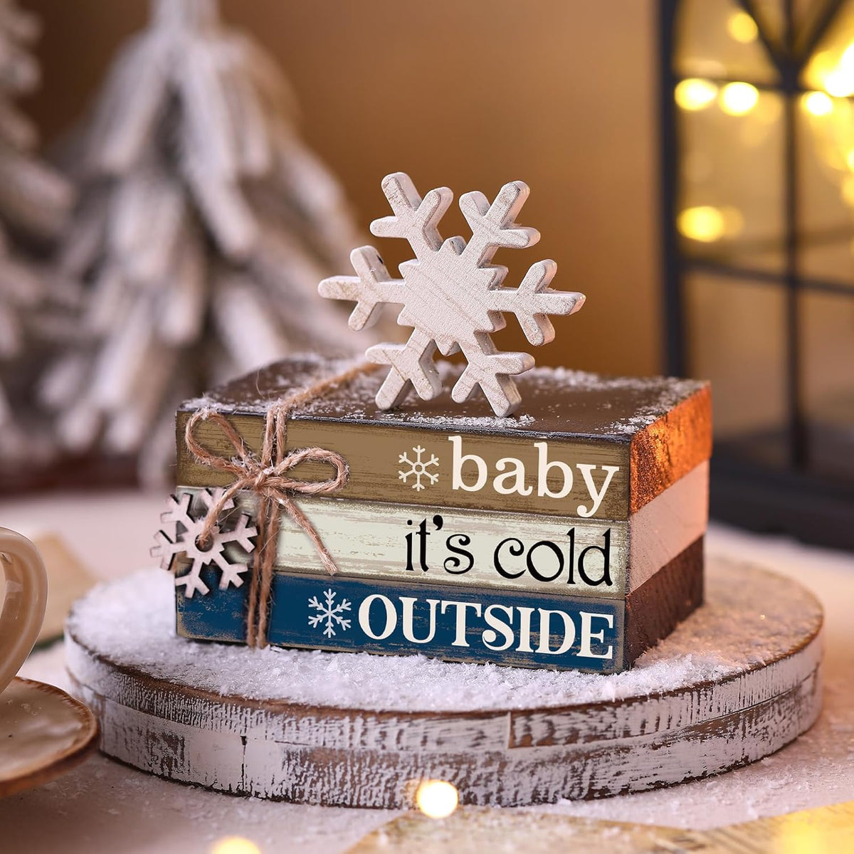 4 Pcs Winter Christmas Decor Winter Table Decorations Christmas Tiered Tray Decor Centerpiece
