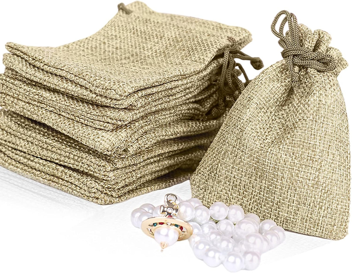 LYSXP 50PCS Burlap Bags with Drawstring，3x4 Inch Cream color Drawstring Gift Bag Jewelry Pouches
