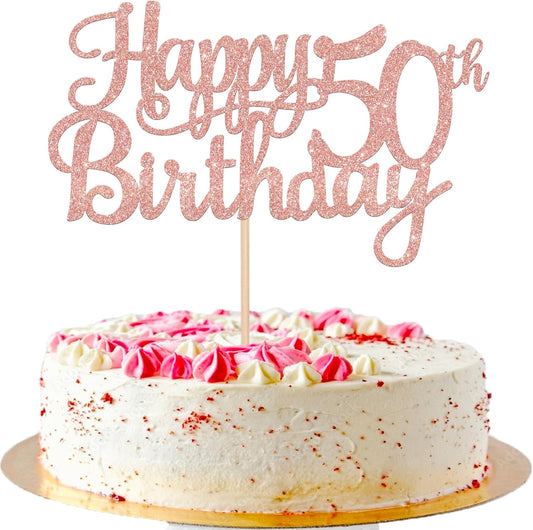 1 PCS Happy 50th Birthday Cake Topper Glitter Cheers to 50 Years Birthday Cake Pick 50 Fabulous