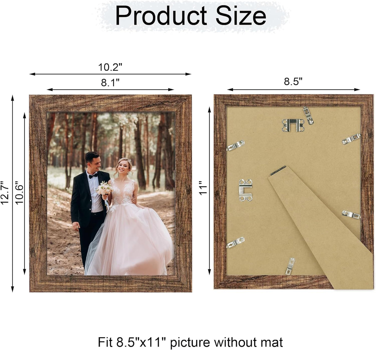 8.5x11 Picture Frame Set of 4, High Definition Real Glass Rustic Frame, Wood Photo Frames 8.5 by 11
