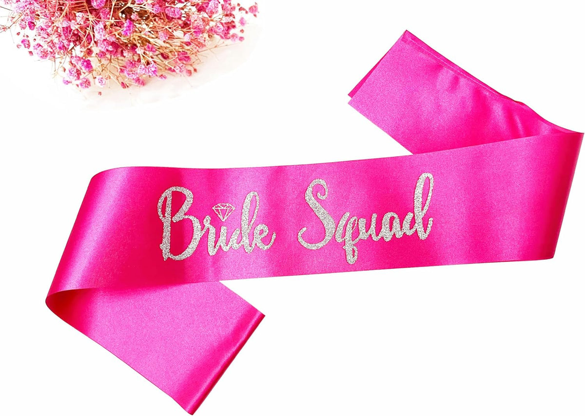 Bride Squad Sashes, 6 Pack Silver Glitter Bachelorette Party Sash for Bridal Shower Wedding Party