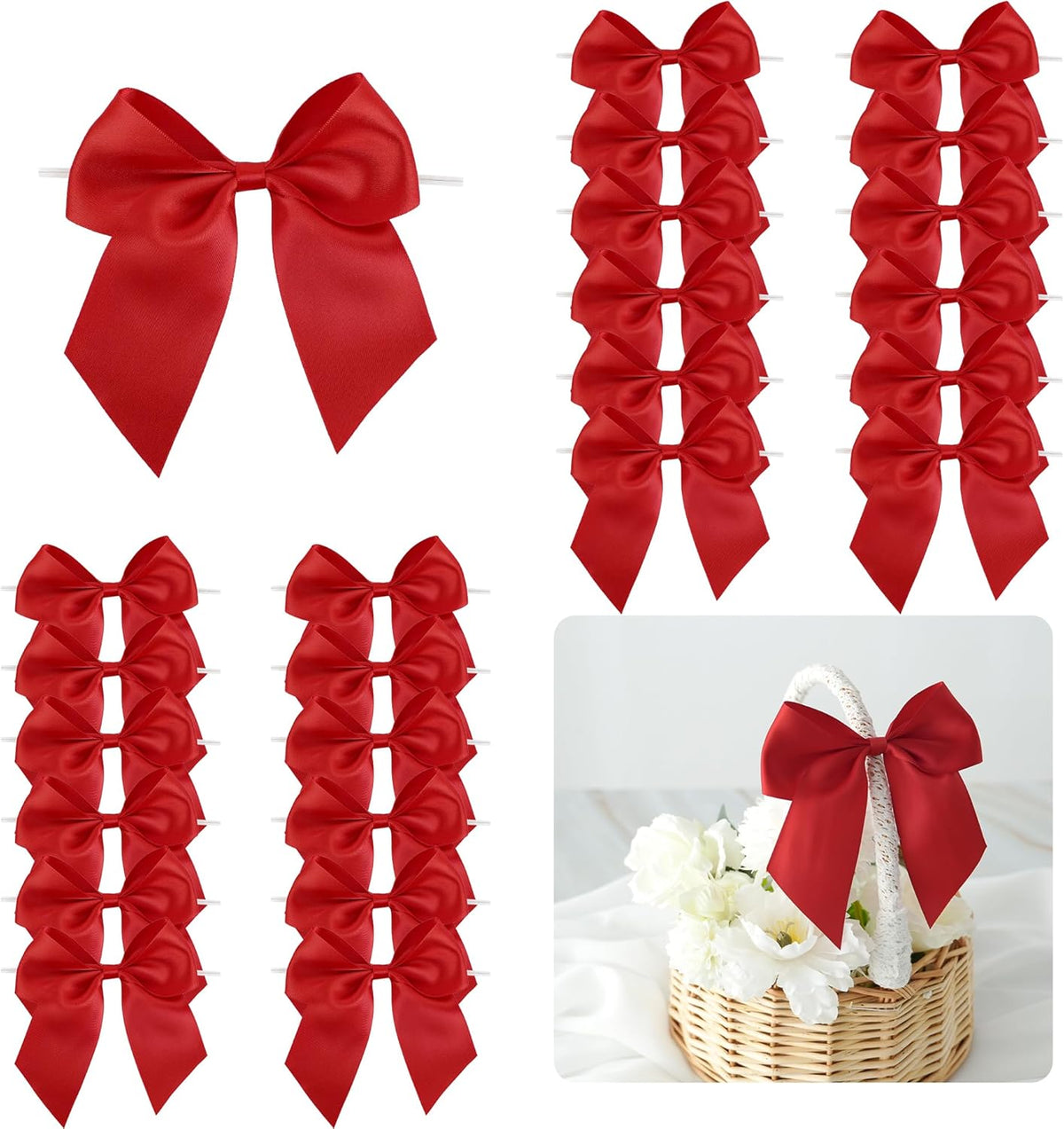 5'' Red Bow Party Decorations Satin Bows, Twist Tie Bows for Treat Bags, Cake Pops, Pre-Tied Bow