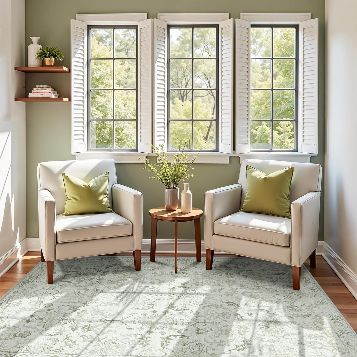 Sage Vintage Area Rug 4x6 for Living Room Bedroom, Washable Distressed Farmhouse Soft Thin