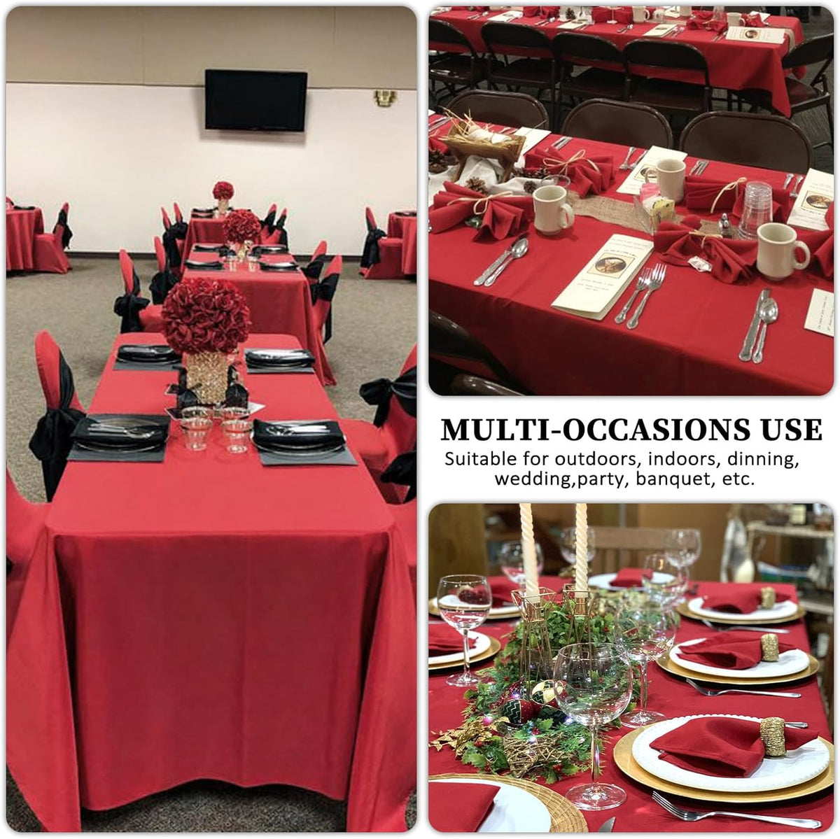 8 Pack Red Tablecloth 60 x 102 Inch Rectangular Tablecloths for 6 Foot Rectangle Tables, Wrinkle