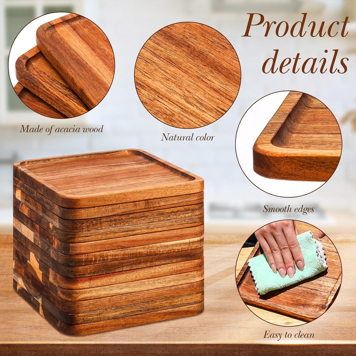 Roshtia 12 Pcs Wooden Plates Square Acacia Wood Charcuterie Board Wedding Dinner Serving Tray