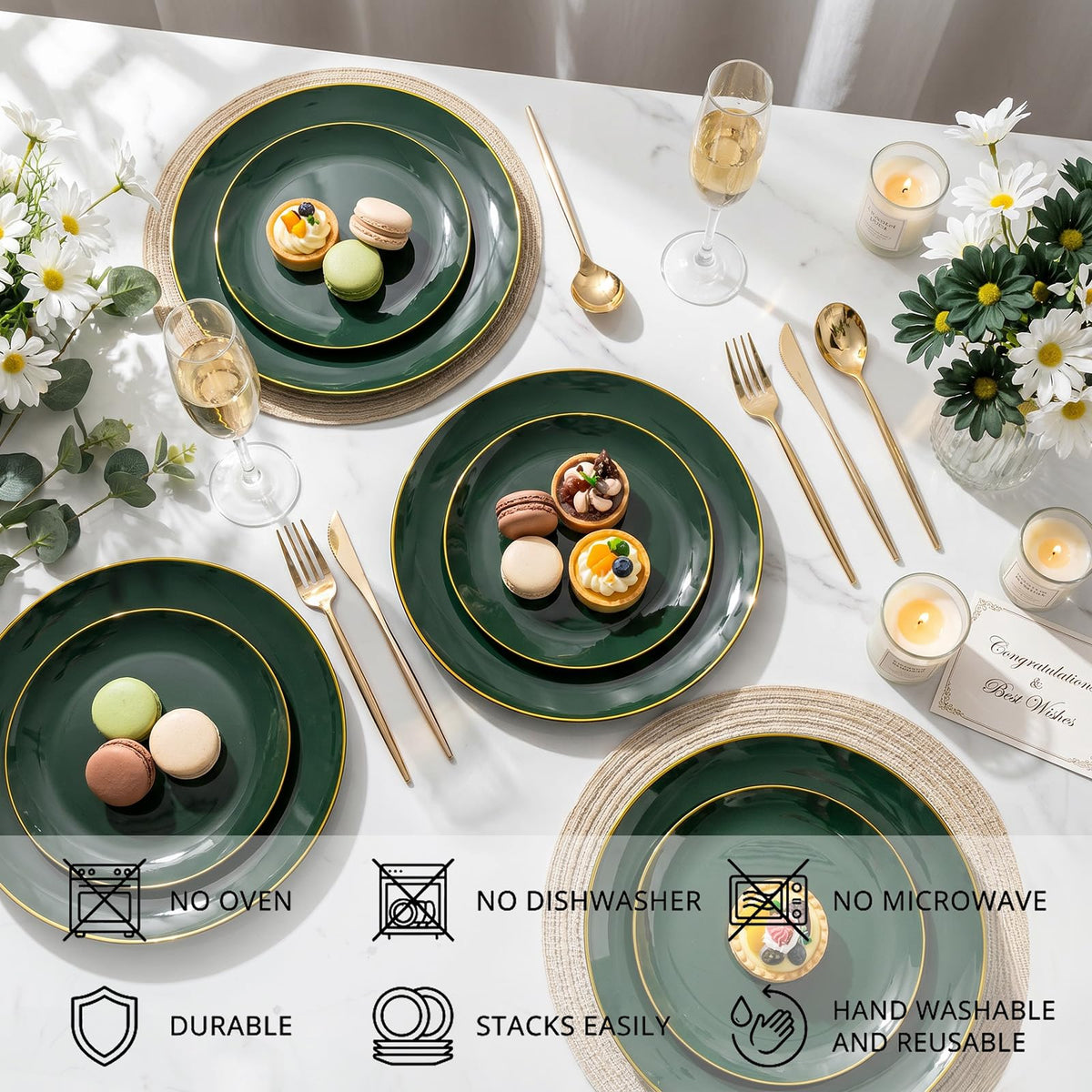 I00000 150Pcs Green Plastic Plates,Premium Disposable Plates for Wedding