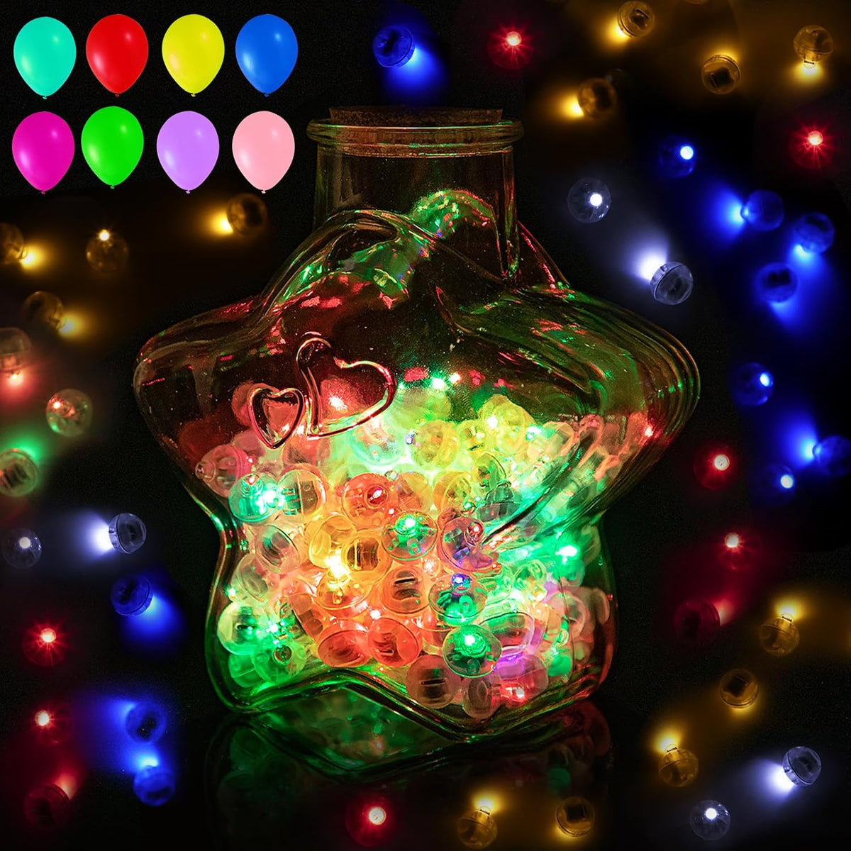 100PCs Mini Led Lights,Flash Led Balloons Light 5 Colors for Party Decorations Neon Party Lights