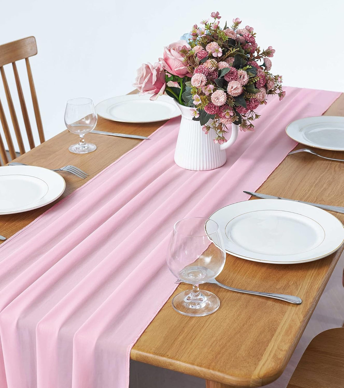 5 Pack 10Ft Pink Chiffon Table Runner Sheer 29x120 Inch for Romantic Wedding Decor Bridal & Baby