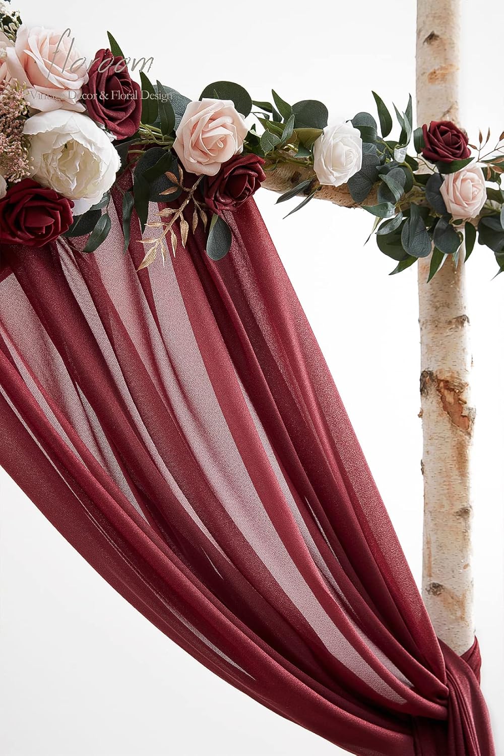Floroom Wedding Arch Draping Fabric 2 Panels 20Ft Burgundy Chiffon Fabric Drapes Arbor Drapery