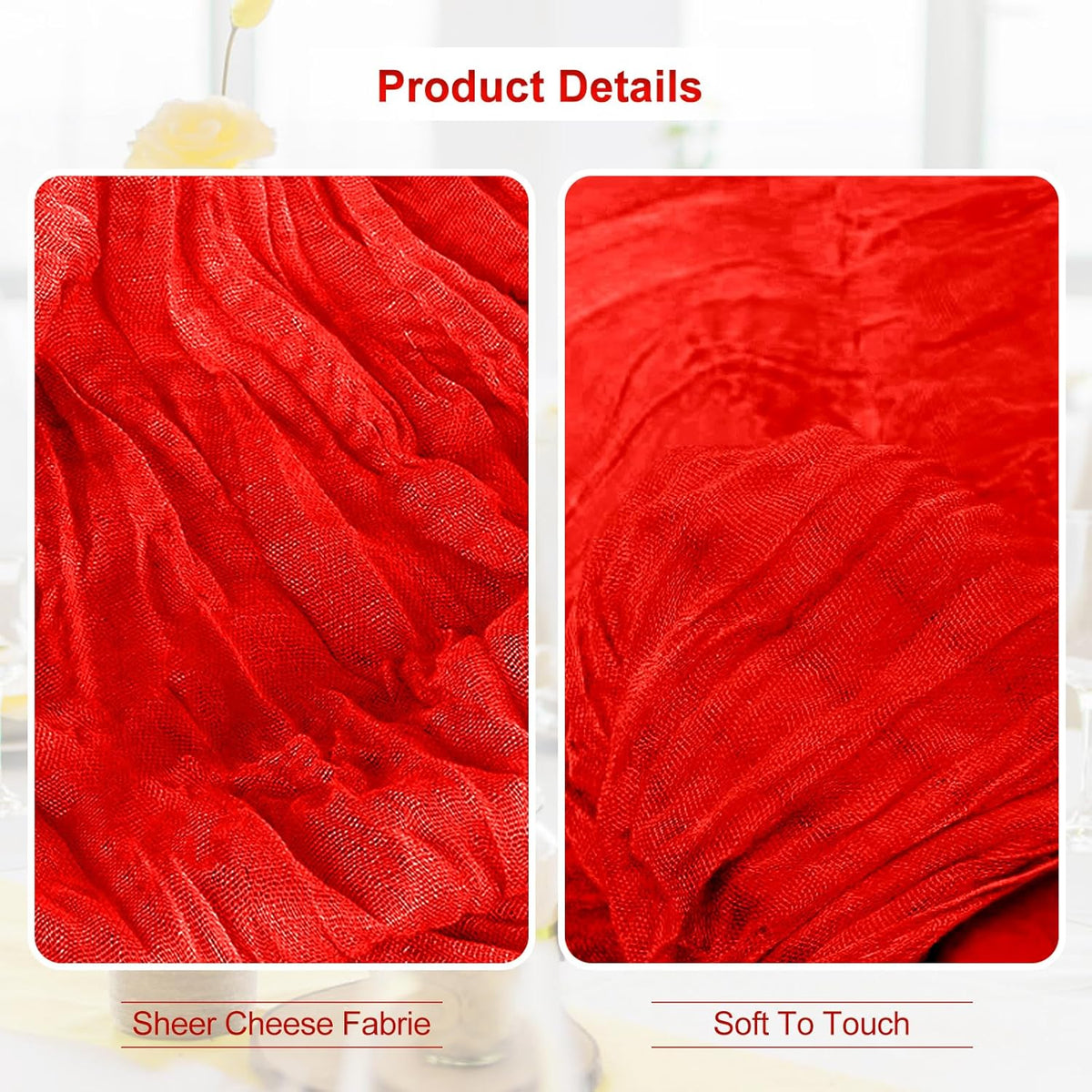 10 Pack Red Cheesecloth Table Runner 35x120 Inch 10Ft Rustic Gauze Cheese Cloth Table Runner Sheer