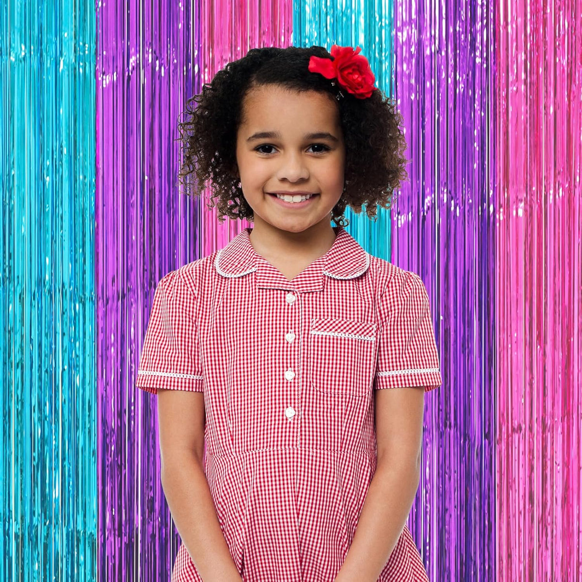 2 Pack Blue Purple Pink Foil Fringe Backdrop Curtains, Tinsel Streamers Party Decorations, Fringe