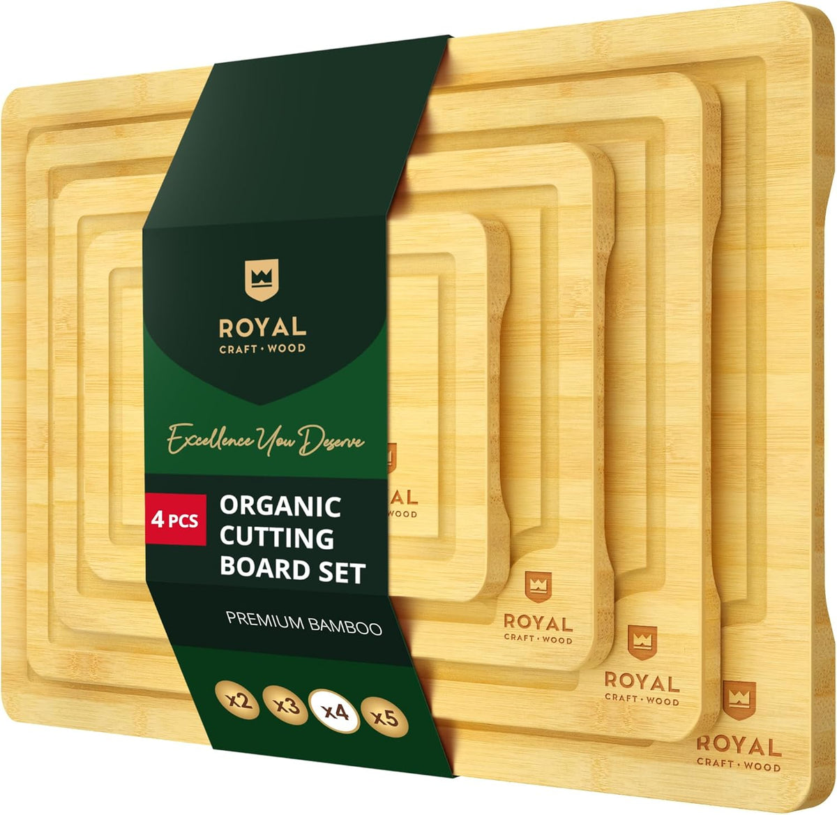 ROYAL CRAFT WOOD Wooden Cutting Boards for Kitchen Meal Prep & Serving - Bamboo Wood Serving Board