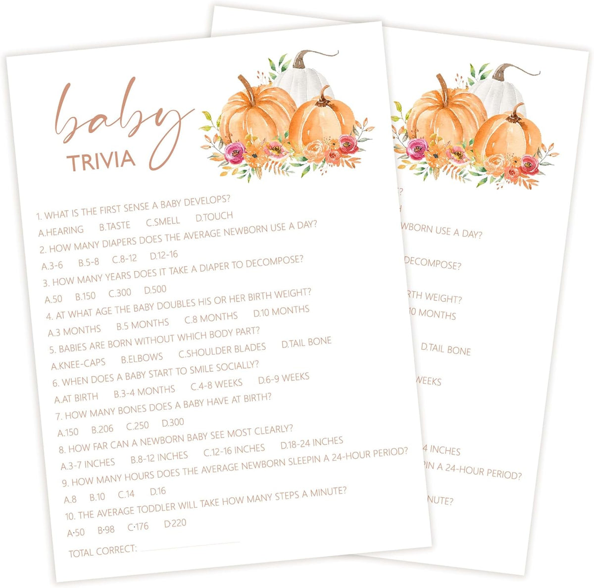 Baby Shower Games, Thanksgiving Baby Trivia Game Cards + 1 Answer Card, 25 Sets Baby Gender Reveal