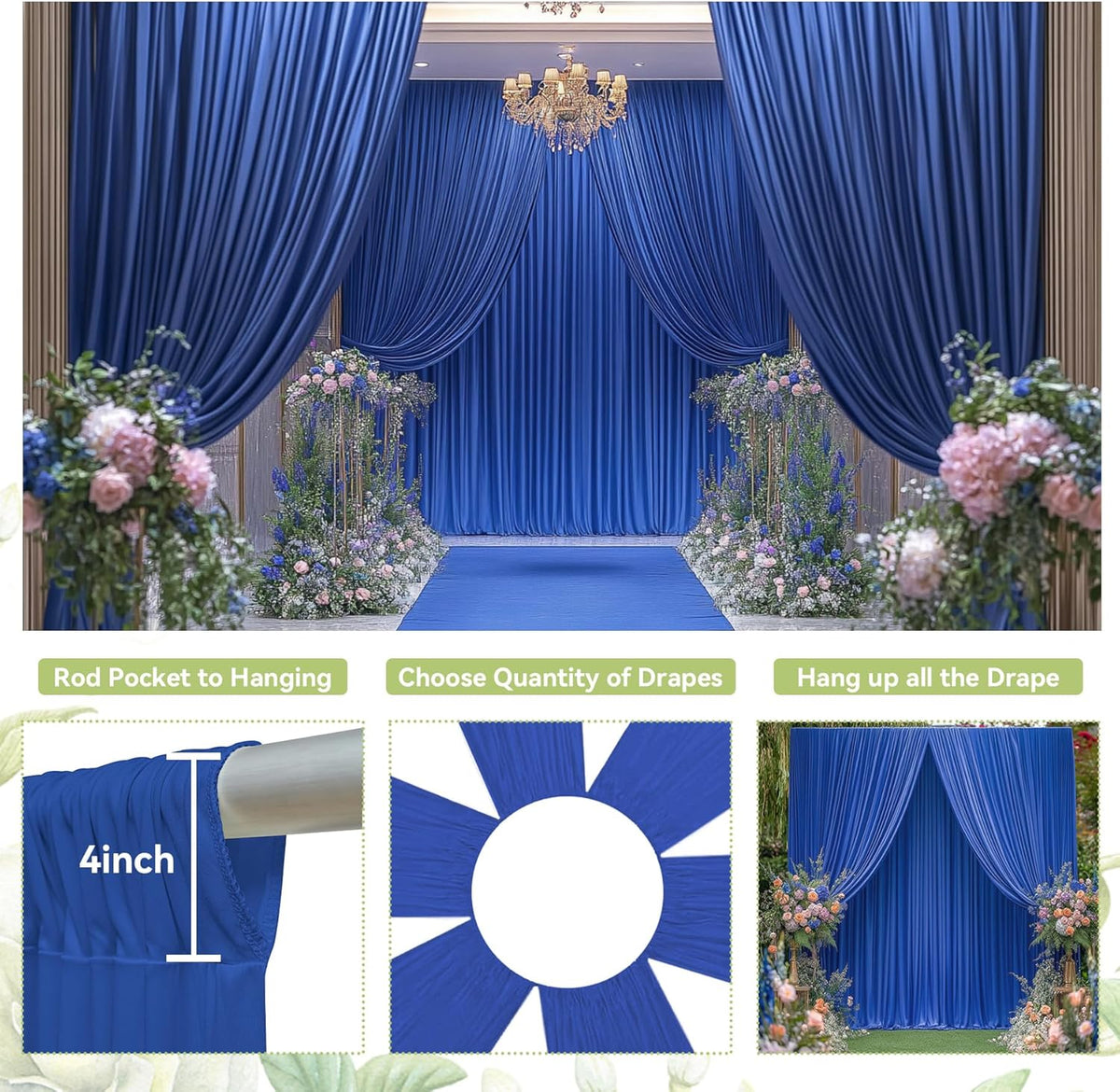 PartyVillage 10ft×15ft Royal Blue Backdrop Curtain for Wedding Parties, 2 Panels Wrinkle Free 15 FT
