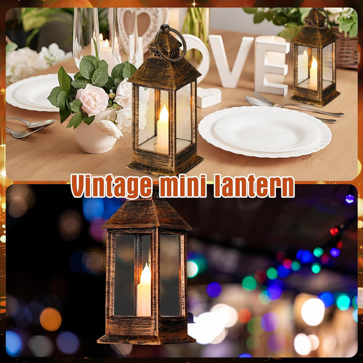 Hoolerry 24 Set Halloween Mini Lanterns with LED Candles 5.5'' Decorative Hanging Small Vintage