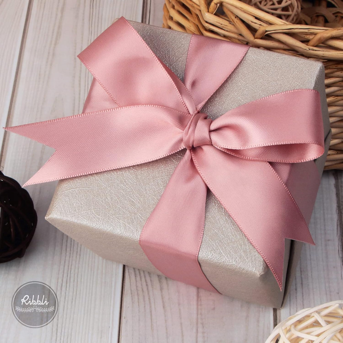 Ribbli Rose Gold Double Faced Satin Ribbon,1” x Continuous 25 Yards,Use for Craft Bows Bouquet