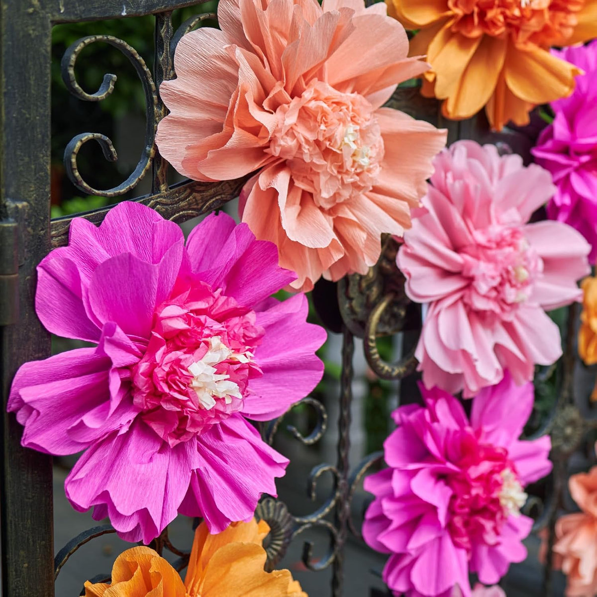 SUNBEAUTY 6 PCS Hot Pink and Orange Paper Flowers Decorations Crepe Paper Flowers 12 in Tissue