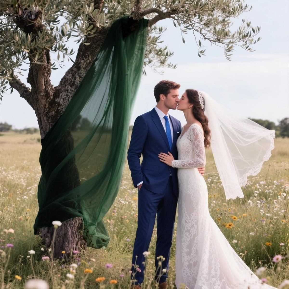 VOK Dark Green Wedding Arch Draping Fabric Chiffon Fabric, 29in x 18Ft Sheer Chiffon Outdoor