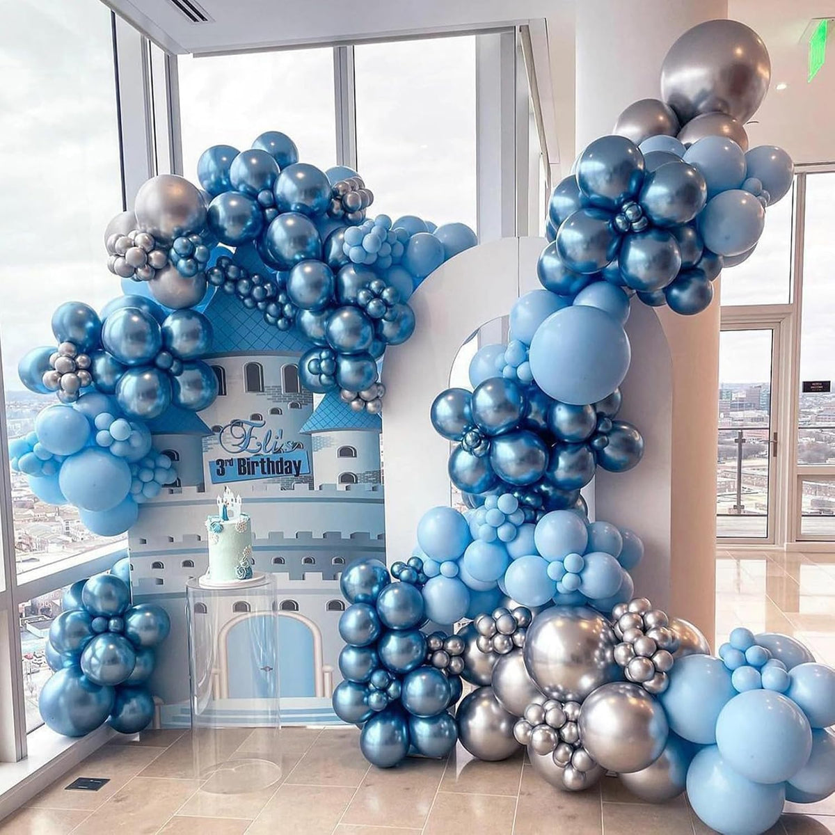 Blue and White Balloons, 60 Pcs 12 Inch Pastel Baby Blue Silver Latex Balloon with Metallic