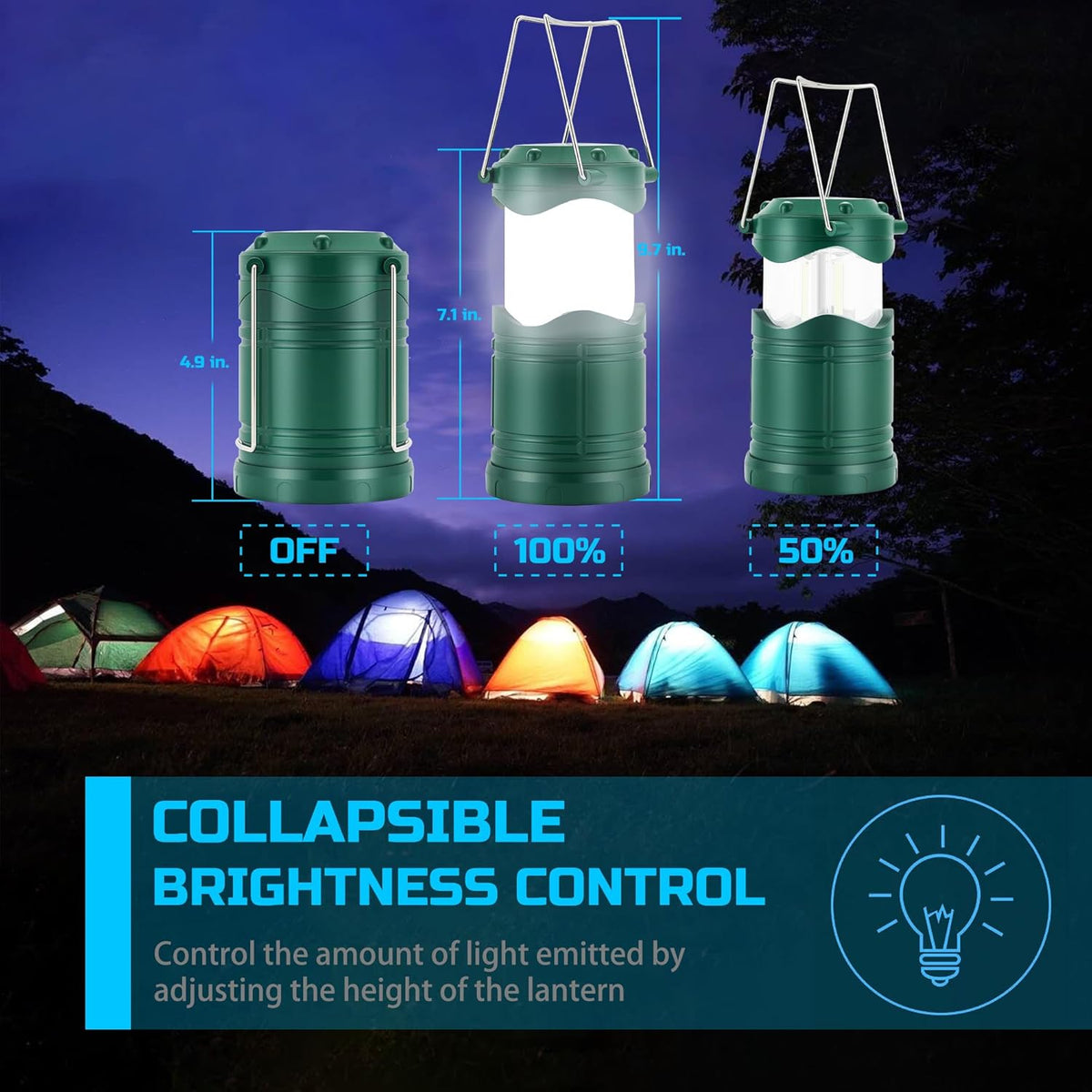 Lichamp LED Camping Lantern, 4 Pack Battery Powered Flashlight for Power Outages, Portable