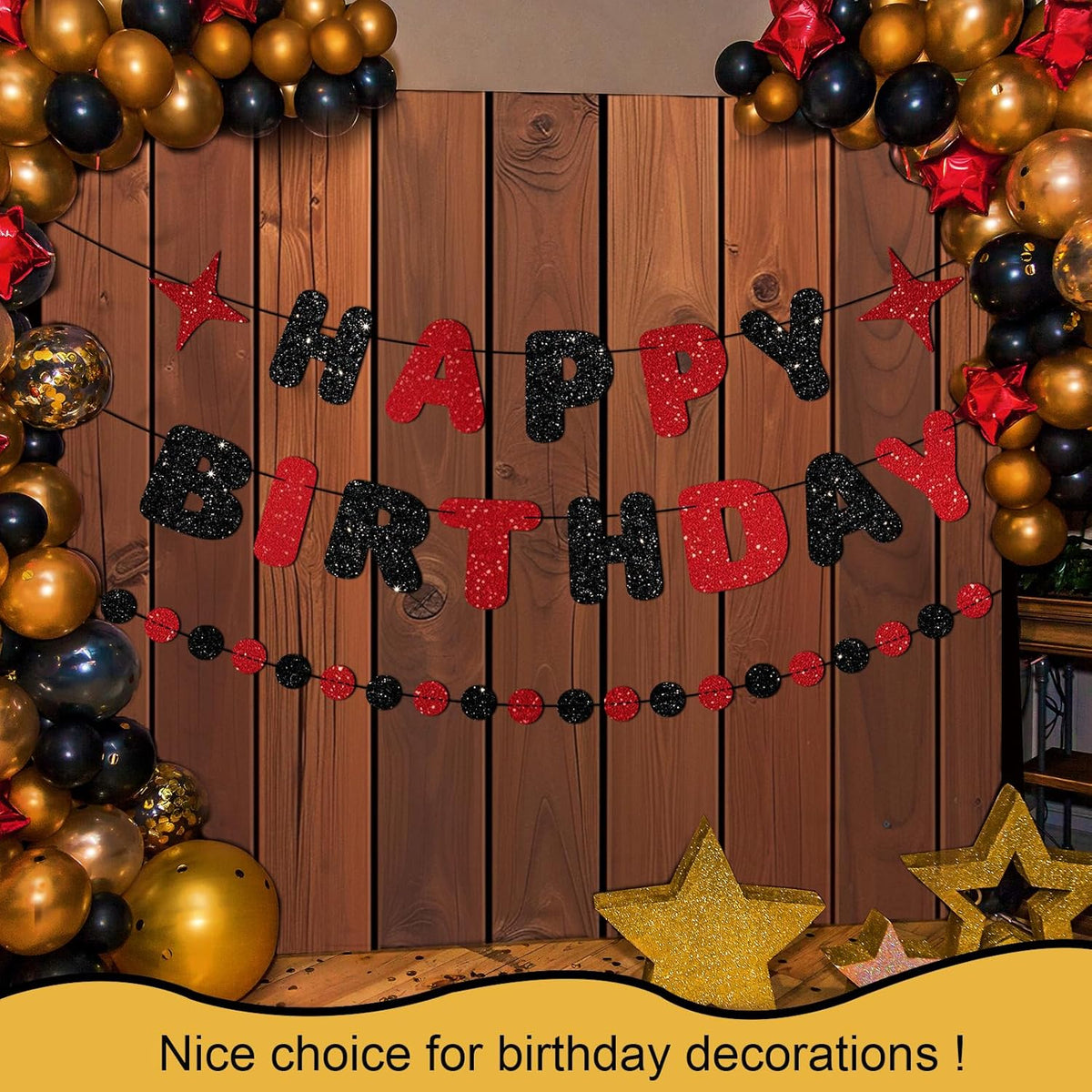 Red and Black Happy Birthday Banner Glitter Garland for Black and Red Decorations Happy Birthday