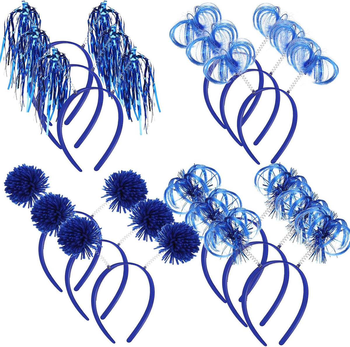 Censen 12 Pcs Halloween Pom Pom Party Headbands Tinsel Ponytails Spirit Head Bopper Headwear for