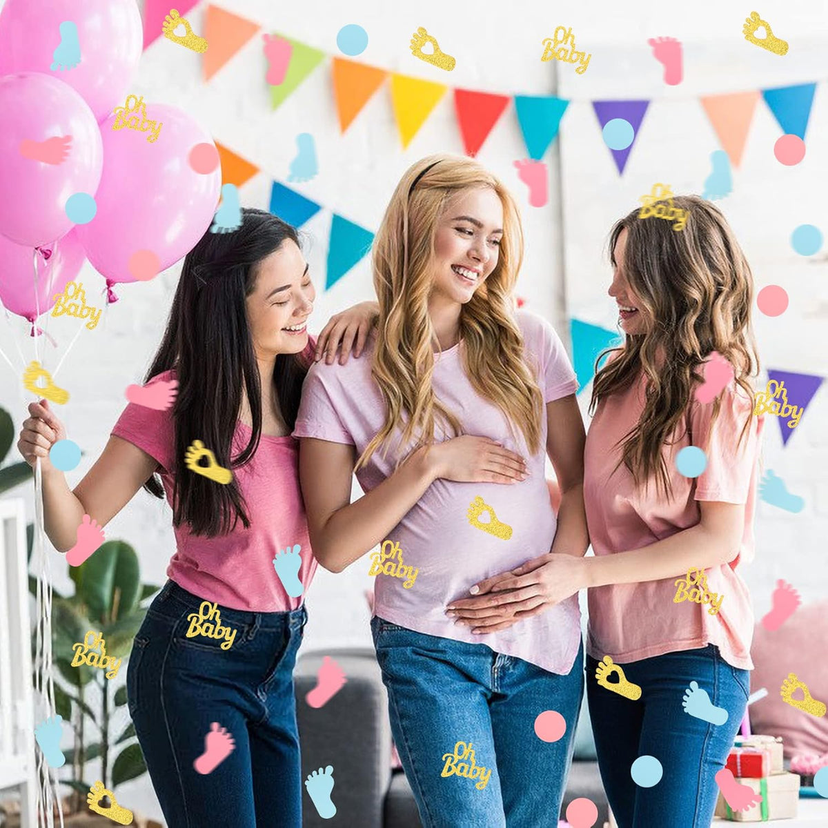 MARFOREVER 350 Pieces Gender Reveal Confetti Baby Shower Decoration Pink Blue Gold Round Glitter