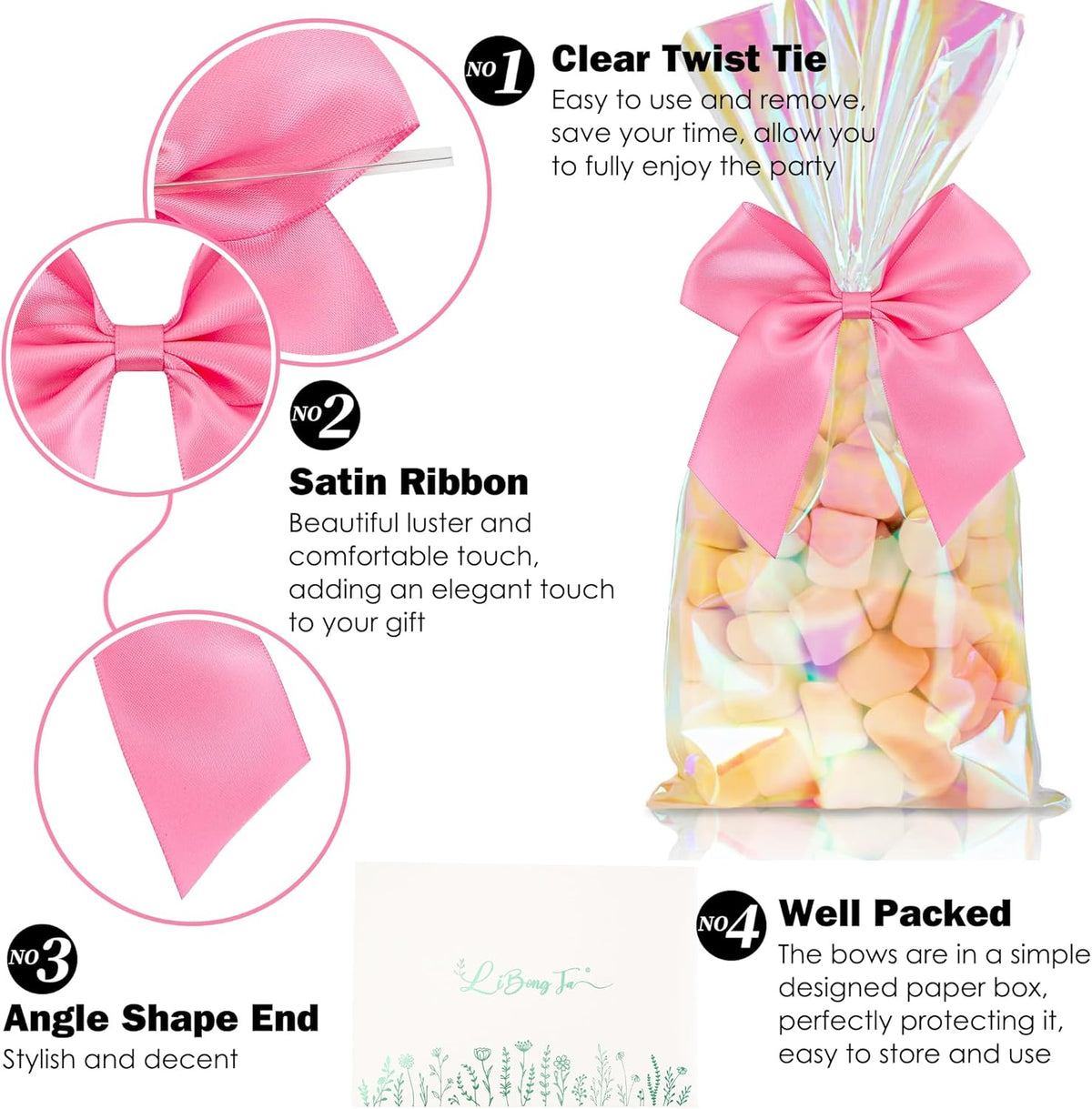 4.5" Satin Ribbon Hot Pink Bows for Gift Wrapping, Twist Tie Bows, Cute Bows for Crafts, Party
