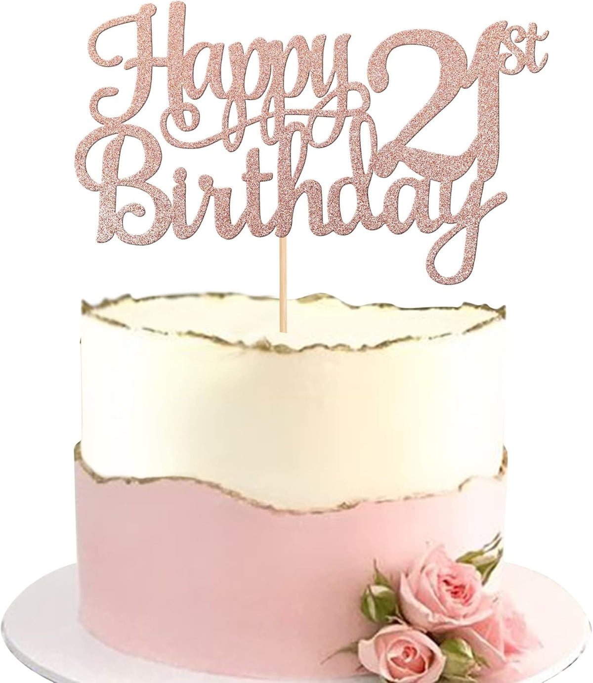 1 PCS Happy 21st Birthday Cake Topper Glitter Cheers to 21 Years Cake Pick Number 21 Fabulous Cake