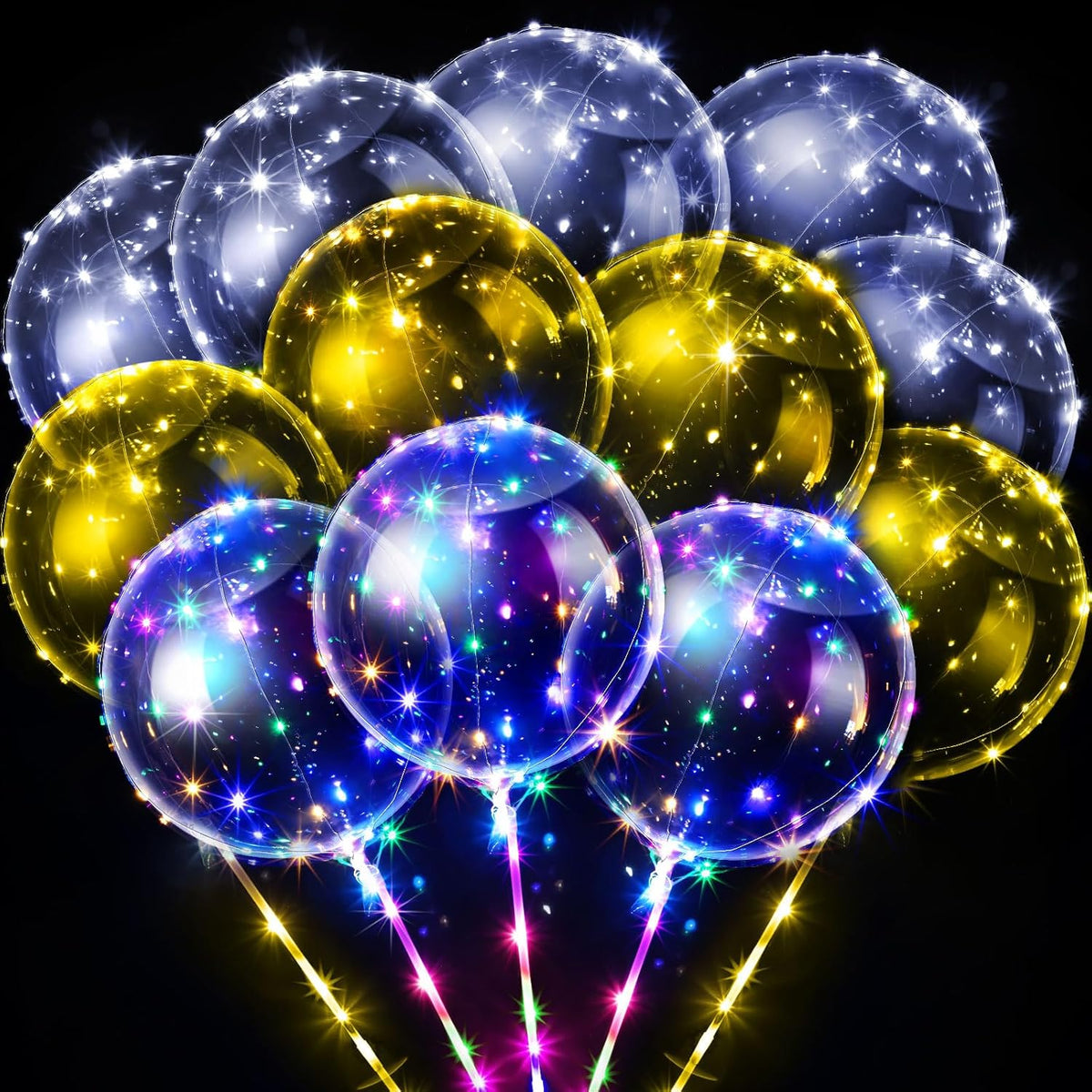 Vinsot 30 Pack LED Bobo Balloons Light Up Balloons Clear Helium Bubble Bobo Glow with String Lights