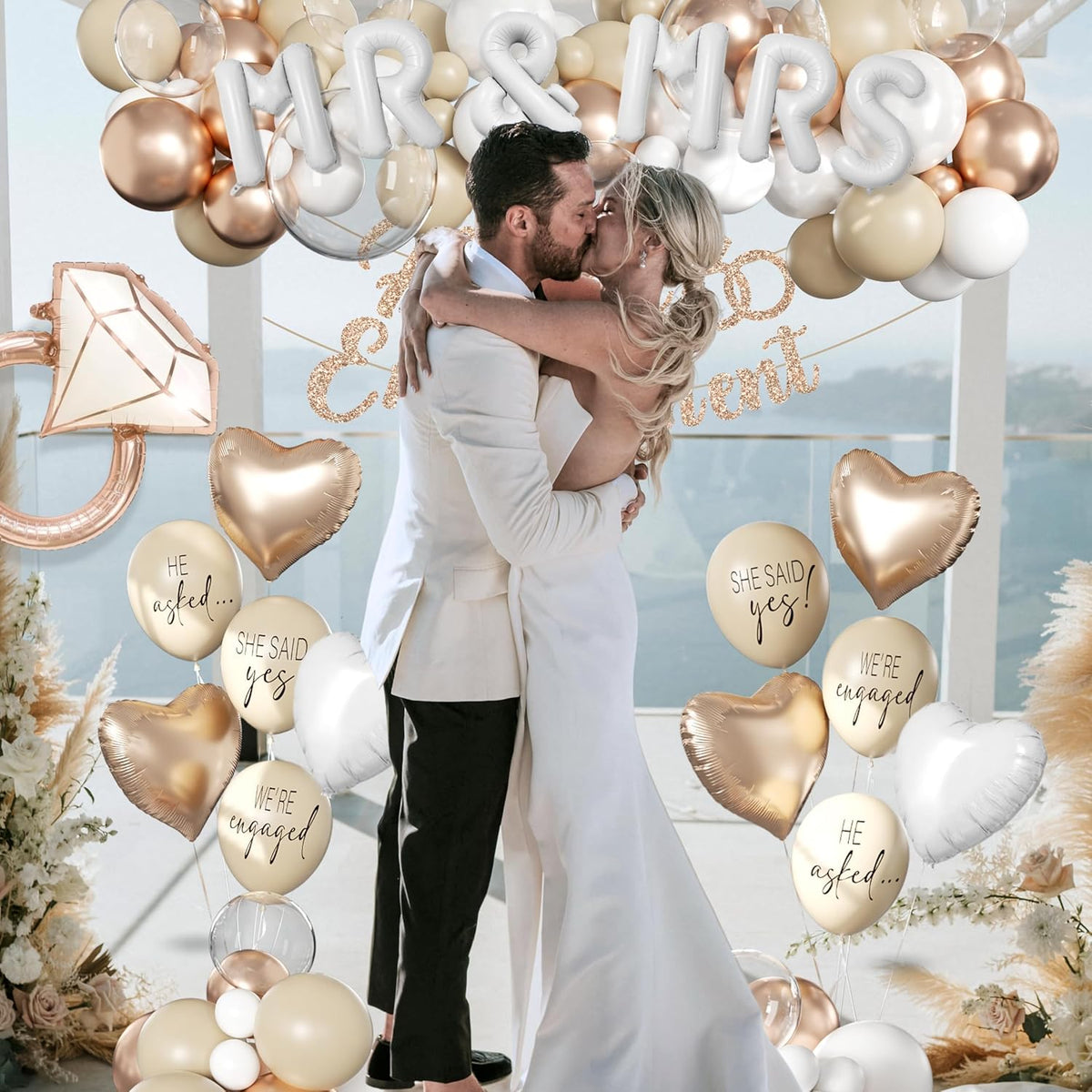 261 Pc Premium Engagement Party Decorations Kit – Elegant Mr. & Mrs. Wedding Balloons, Happy