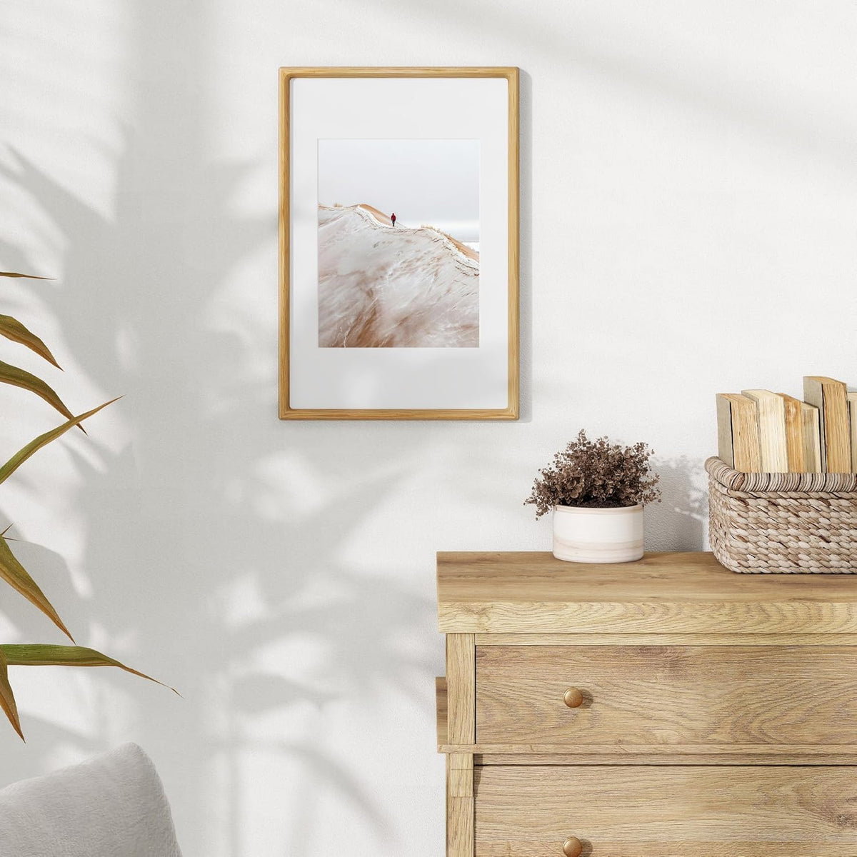 12x18 Frame USA-Sourced Natural Oak Wood Solid Wood Photo Frame Handcrafted Rounded Corner with Mat