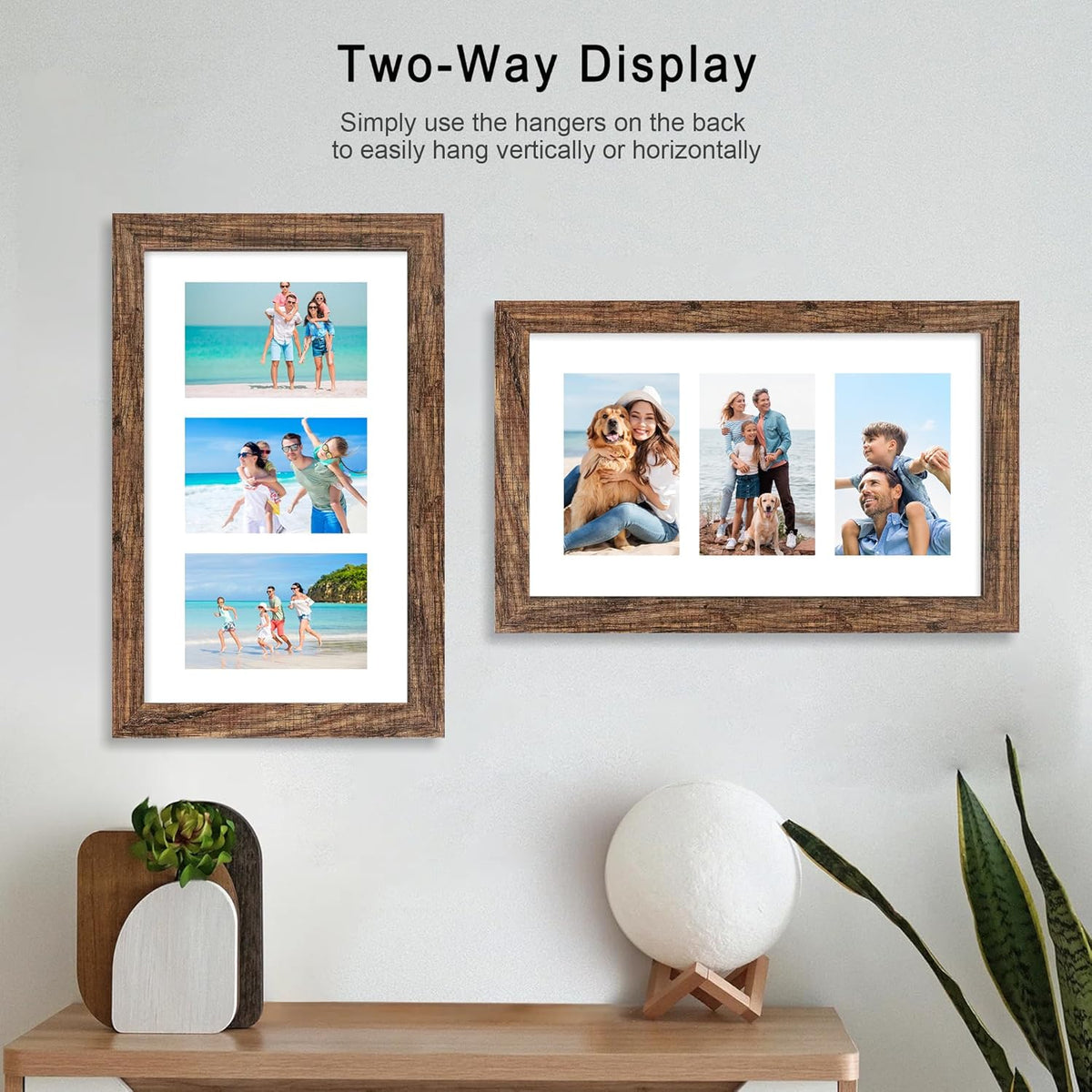 8x14 Picture Frame Set of 2, Rustic Brown Wood Frame with Glass Collage Frame, Display Pictures