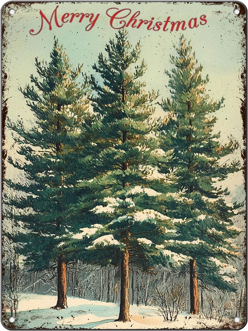 Vintage Christmas Decor Sign Christmas Tree Metal Tin Sign Merry Christmas Retro Tin Sign for